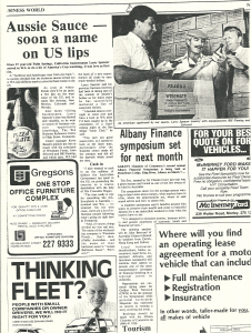 Aussie Sauce, Soon a Name on US lips, Business Weekly, 1987